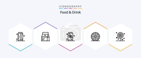 Téléchargez les illustrations : Food And Drink 25 Line icon pack including orange. food. juice. drink. soft - en licence libre de droit