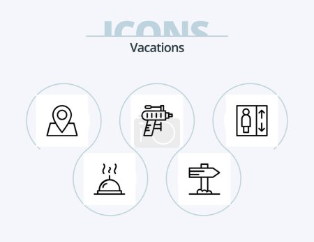 Téléchargez les illustrations : Vacations Line Icon Pack 5 Icon Design. globe. education. children. locker. money - en licence libre de droit