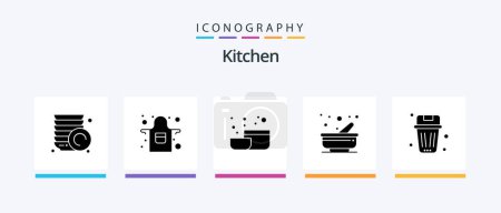 Téléchargez les illustrations : Kitchen Glyph 5 Icon Pack Including trash. delete. tool. been. pestle. Creative Icons Design - en licence libre de droit