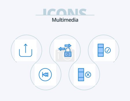 Illustration for Multimedia Blue Icon Pack 5 Icon Design. . complete. multimedia. check. lock - Royalty Free Image