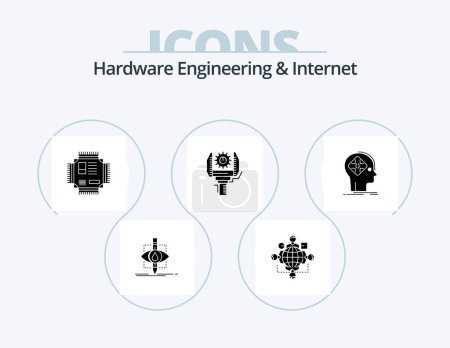 Illustration for Hardware Engineering And Internet Glyph Icon Pack 5 Icon Design. machine. automation. operation. technology. microchip - Royalty Free Image
