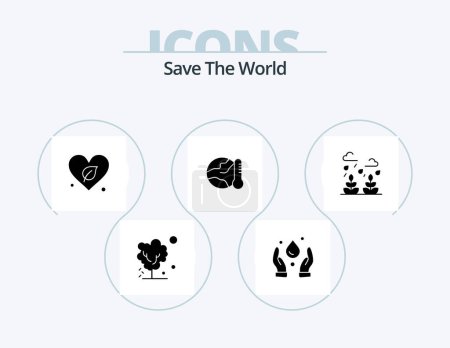 Illustration for Save The World Glyph Icon Pack 5 Icon Design. environment. hot. heart. global. earth - Royalty Free Image