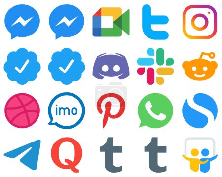 Illustration for 20 Flat App Design Flat Social Media Icons reddit. instagram. text and discord icons. Gradient Icon Set - Royalty Free Image
