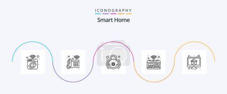 Téléchargez les illustrations : Smart Home Line 5 Icon Pack Including stove. smart. wifi. oven. smart lock - en licence libre de droit