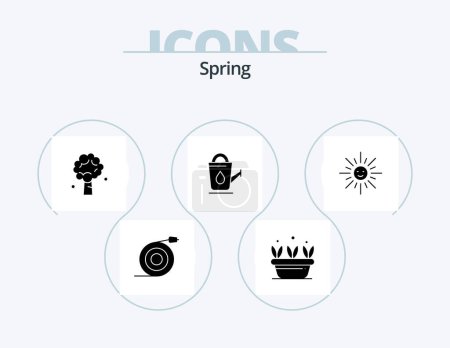 Téléchargez les illustrations : Spring Glyph Icon Pack 5 Icon Design. brightness. shower. tree. bathroom. spring - en licence libre de droit
