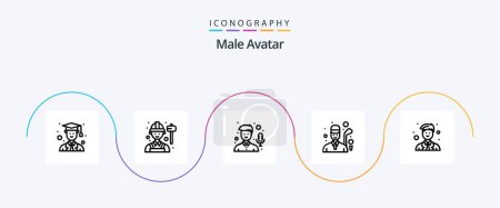Téléchargez les illustrations : Male Avatar Line 5 Icon Pack Including site. coordinator. mic. game. golfer - en licence libre de droit