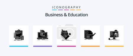 Téléchargez les illustrations : Business And Education Glyph 5 Icon Pack Including page. document. print. currency. shopping. Creative Icons Design - en licence libre de droit