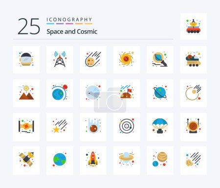 Illustration for Space 25 Flat Color icon pack including space. research. meteorite. planet. planet - Royalty Free Image
