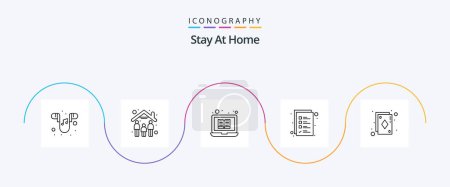 Illustration for Stay At Home Line 5 Icon Pack Including game. cards. laptop. ace. work items - Royalty Free Image
