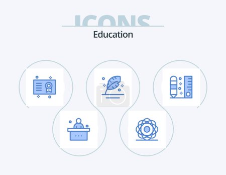 Illustration for Education Blue Icon Pack 5 Icon Design. pen. feather. orbit. diploma. certificate - Royalty Free Image