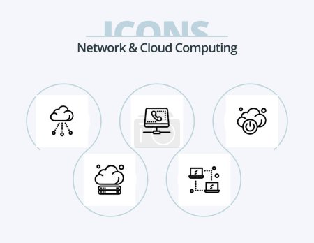 Téléchargez les illustrations : Network And Cloud Computing Line Icon Pack 5 Icon Design. tecnology. laptop. laptop. folder. connection - en licence libre de droit