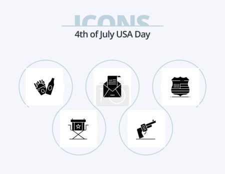 Illustration for Usa Glyph Icon Pack 5 Icon Design. shield. invitation. american. greeting. email - Royalty Free Image