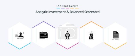 Ilustración de Analytic Investment And Balanced Scorecard 25 Glyph icon pack including cup. achievement. platform. rise. growth - Imagen libre de derechos