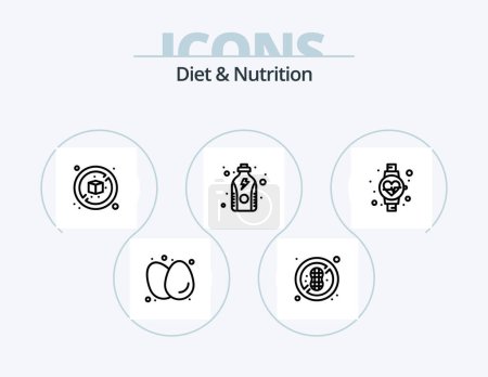 Téléchargez les illustrations : Diet And Nutrition Line Icon Pack 5 Icon Design. bottle. bottle. medicine. coffee. diet - en licence libre de droit