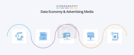 Illustration for Data Economy And Advertising Media Blue 5 Icon Pack Including advertising. ad. information. mail. marketing - Royalty Free Image