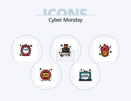 Téléchargez les illustrations : Cyber Monday Line Filled Icon Pack 5 Icon Design. online. sale. discount. monday. board - en licence libre de droit