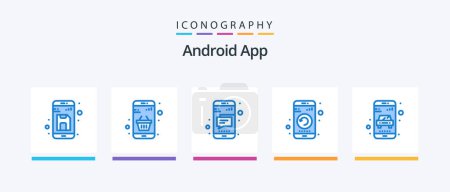 Téléchargez les illustrations : Android App Blue 5 Icon Pack Including phone. gadget. money. application. phone. Creative Icons Design - en licence libre de droit