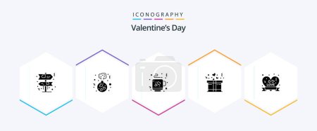 Illustration for Valentines Day 25 Glyph icon pack including . love badge. love. insignia. present - Royalty Free Image