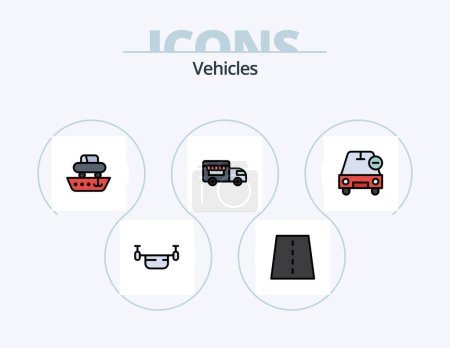 Téléchargez les illustrations : Vehicles Line Filled Icon Pack 5 Icon Design. delete. vessel. truck. transport. cargo - en licence libre de droit