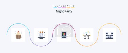 Téléchargez les illustrations : Night Party Flat 5 Icon Pack Including celebration. party. night party. drink. party - en licence libre de droit