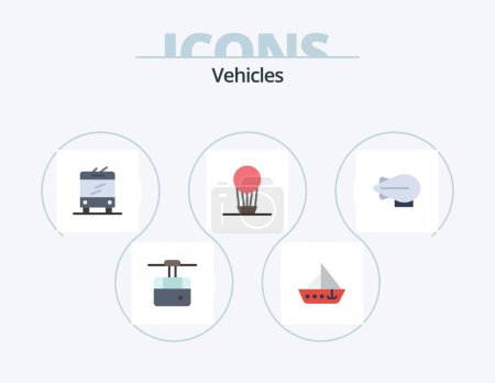 Téléchargez les illustrations : Vehicles Flat Icon Pack 5 Icon Design. . airship. yacht. hot. air - en licence libre de droit