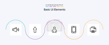 Téléchargez les illustrations : Basic Ui Elements Line 5 Icon Pack Including printed. printer. male. call. mobile - en licence libre de droit
