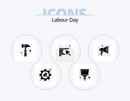Ilustración de Labour Day Glyph Icon Pack 5 Icon Design. . megaphone. hammer. announce. tool - Imagen libre de derechos