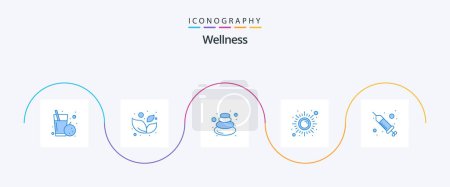 Téléchargez les illustrations : Wellness Blue 5 Icon Pack Including drop. sun. massage. meditation. fitness - en licence libre de droit