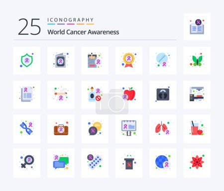 Téléchargez les illustrations : World Cancer Awareness 25 Flat Color icon pack including tablet. disease. health. cause. cancer - en licence libre de droit
