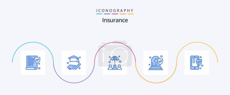 Illustration for Insurance Blue 5 Icon Pack Including . security. umbrella. insurance. insurance - Royalty Free Image