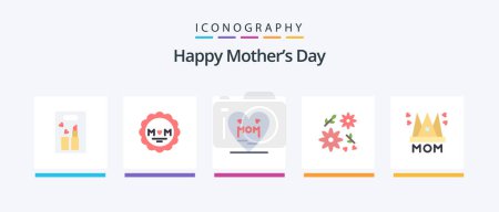 Téléchargez les illustrations : Happy Mothers Day Flat 5 Icon Pack Including mom. hat. heart. gift. bouquet. Creative Icons Design - en licence libre de droit