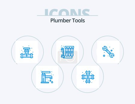 Illustration for Plumber Blue Icon Pack 5 Icon Design. water. filtration. system. filter. system - Royalty Free Image