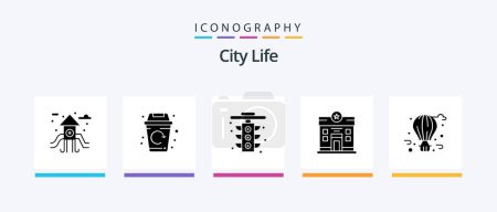 Illustration for City Life Glyph 5 Icon Pack Including fly balloon. air balloon. life. stare. life. Creative Icons Design - Royalty Free Image