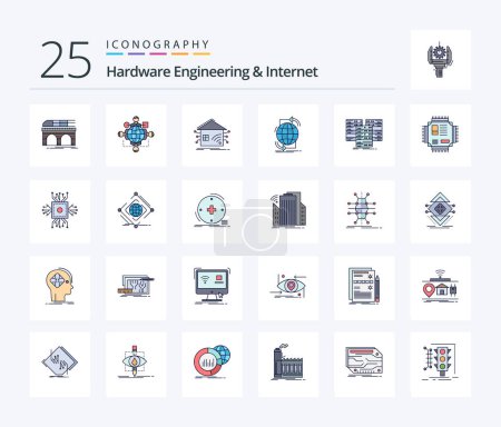 Illustration for Hardware Engineering And Internet 25 Line Filled icon pack including internet. connectivity. operation. network. house - Royalty Free Image