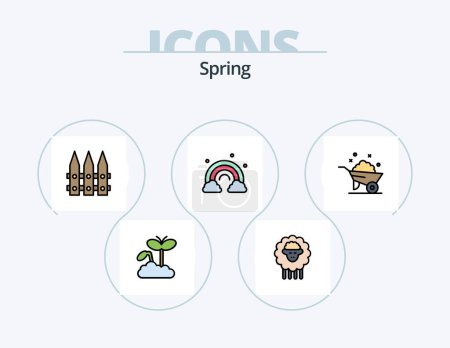 Illustration for Spring Line Filled Icon Pack 5 Icon Design. cactos. rose. mushroom. nature. flora - Royalty Free Image