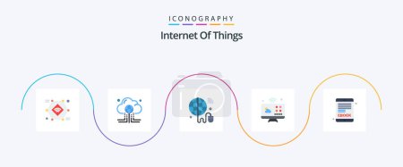 Téléchargez les illustrations : Internet Of Things Flat 5 Icon Pack Including internet of things. connections. global. communications. wifi - en licence libre de droit