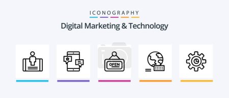 Ilustración de Digital Marketing And Technology Line 5 Icon Pack Including man. mobile. platform. engagement. tablet. Creative Icons Design - Imagen libre de derechos