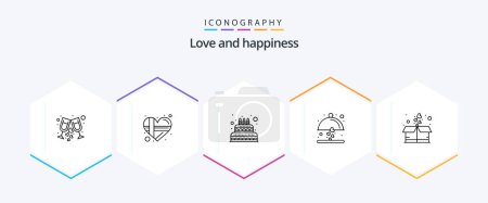 Illustration for Love 25 Line icon pack including gift. wedding. cake. love. dish - Royalty Free Image