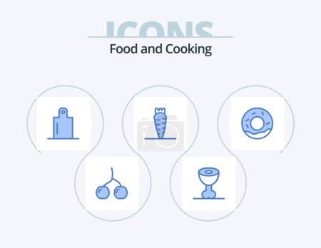 Illustration for Food Blue Icon Pack 5 Icon Design. . carrot. . donuts - Royalty Free Image