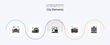 Ilustración de City Elements Glyph 5 Icon Pack Including apartment. local. home. coach. autobus - Imagen libre de derechos