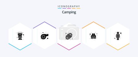 Ilustración de Camping 25 Glyph icon pack including hand watch. time. knot. digital. life - Imagen libre de derechos