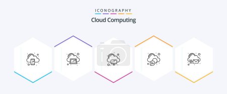 Téléchargez les illustrations : Cloud Computing 25 Line icon pack including mail. computer. message. chat - en licence libre de droit