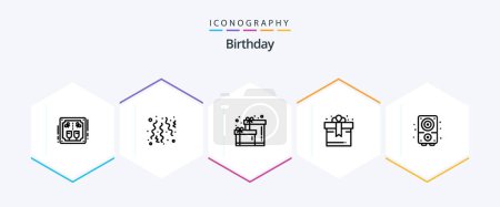 Téléchargez les illustrations : Birthday 25 Line icon pack including . sound. party. music. audio - en licence libre de droit