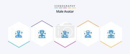 Illustration for Male Avatar 25 Blue icon pack including . police security. locksmith. man. sportsman - Royalty Free Image