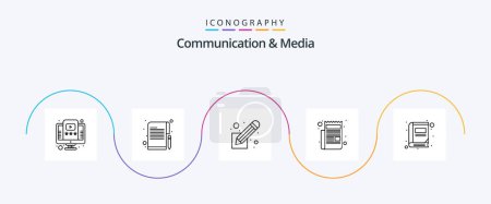 Illustration for Communication And Media Line 5 Icon Pack Including library. script. film script. paper. news - Royalty Free Image