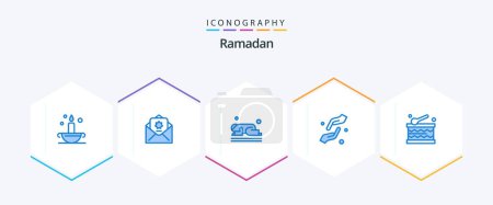 Illustration for Ramadan 25 Blue icon pack including shahada. hands. islam. faith. ramadan - Royalty Free Image
