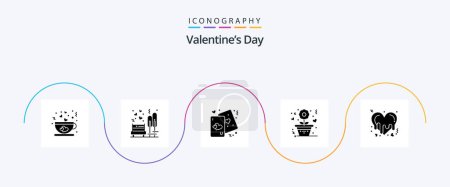 Téléchargez les illustrations : Valentines Day Glyph 5 Icon Pack Including rose. love. tree. flower. life - en licence libre de droit