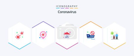 Téléchargez les illustrations : Coronavirus 25 Flat icon pack including travel. tourist. quarantine. infection. ship - en licence libre de droit