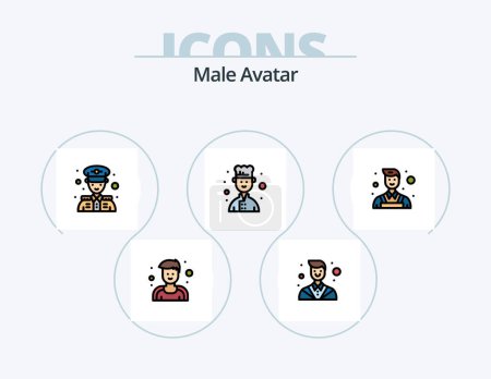 Téléchargez les illustrations : Male Avatar Line Filled Icon Pack 5 Icon Design. service. delivery. man. customer. man - en licence libre de droit