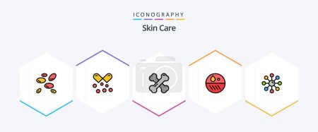Illustration for Skin 25 FilledLine icon pack including dry skin. dry. omega pills. dermatology. rheumatism - Royalty Free Image